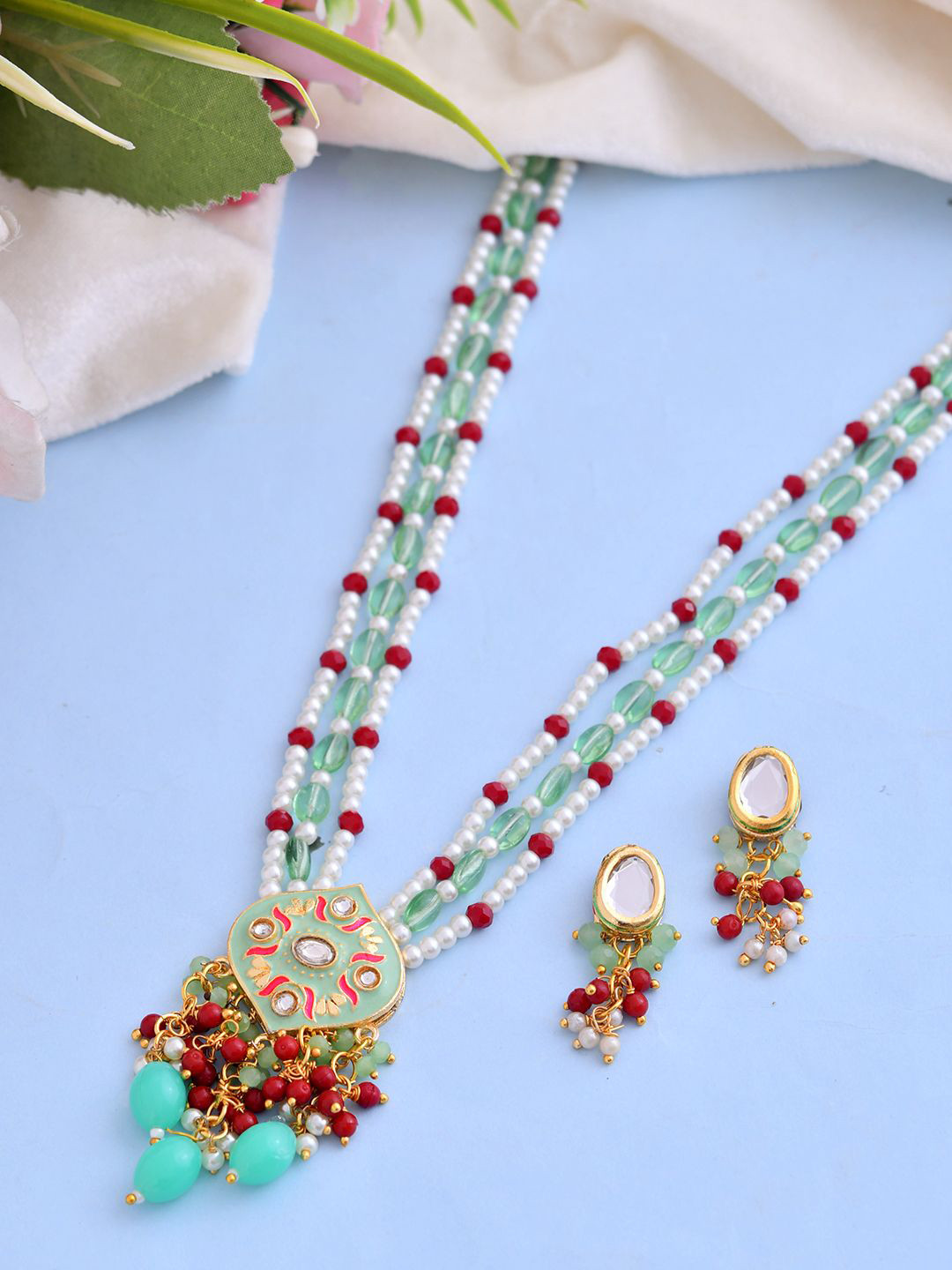 Silvermerc Designs Women Gold-Plated Pendant Necklace & Earrings Jewellery Set