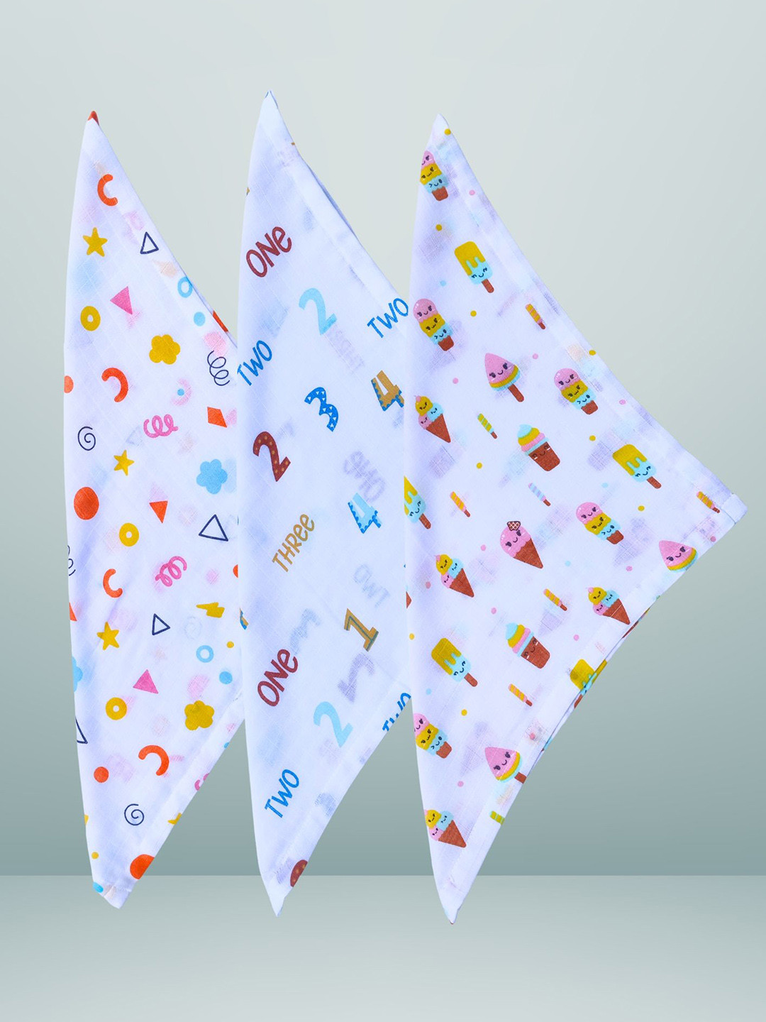 BAESD Kids Set Of 3 Washcloths Organic Muslin With Sweet Prints