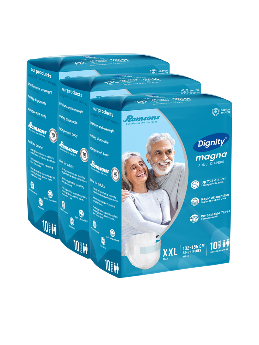 Dignity Unisex Set Of 3 Disposable Adult Diapers - XXL - 10 Pcs Each