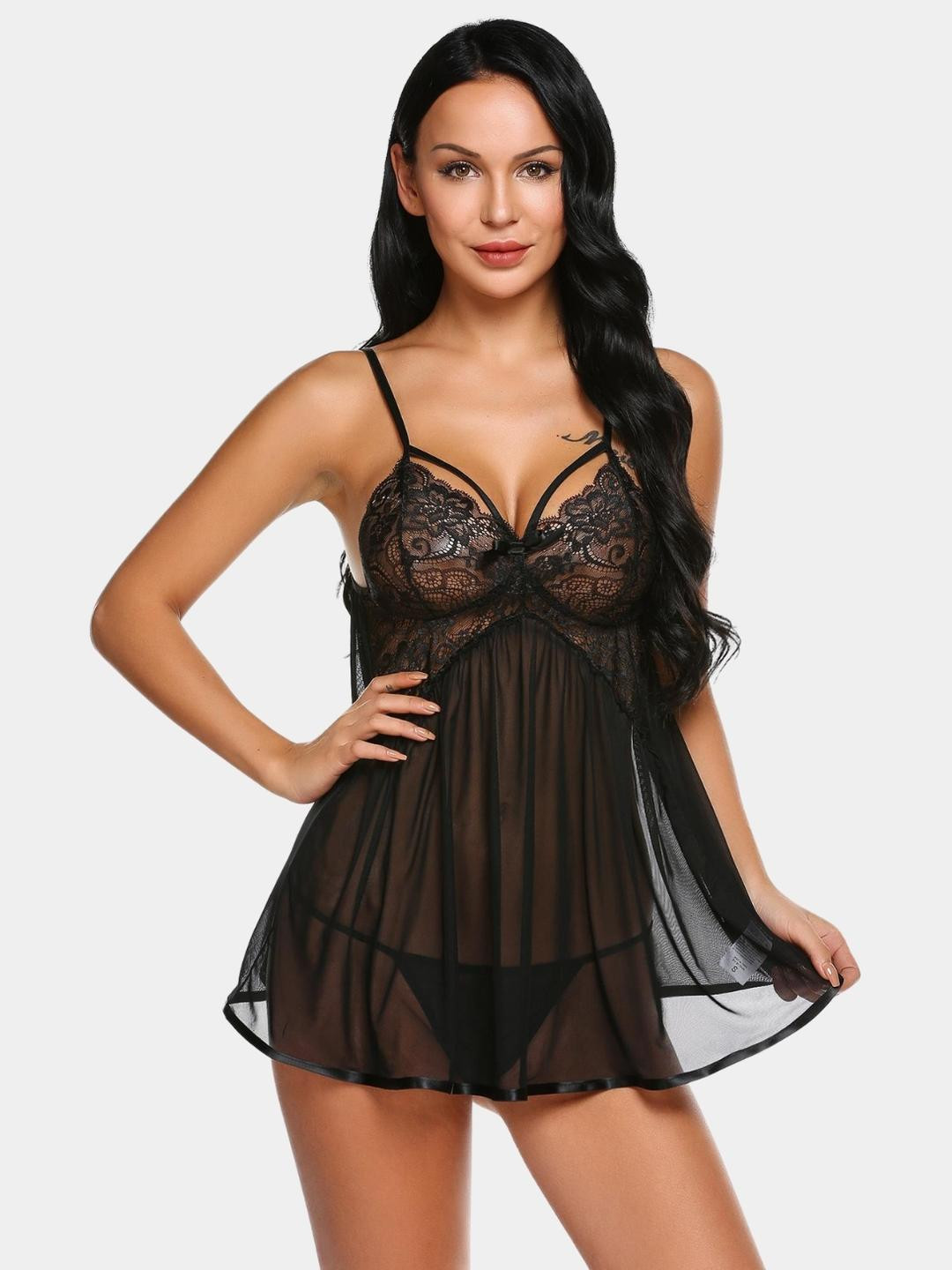 MYZA Women Back Open Baby Doll With Briefs
