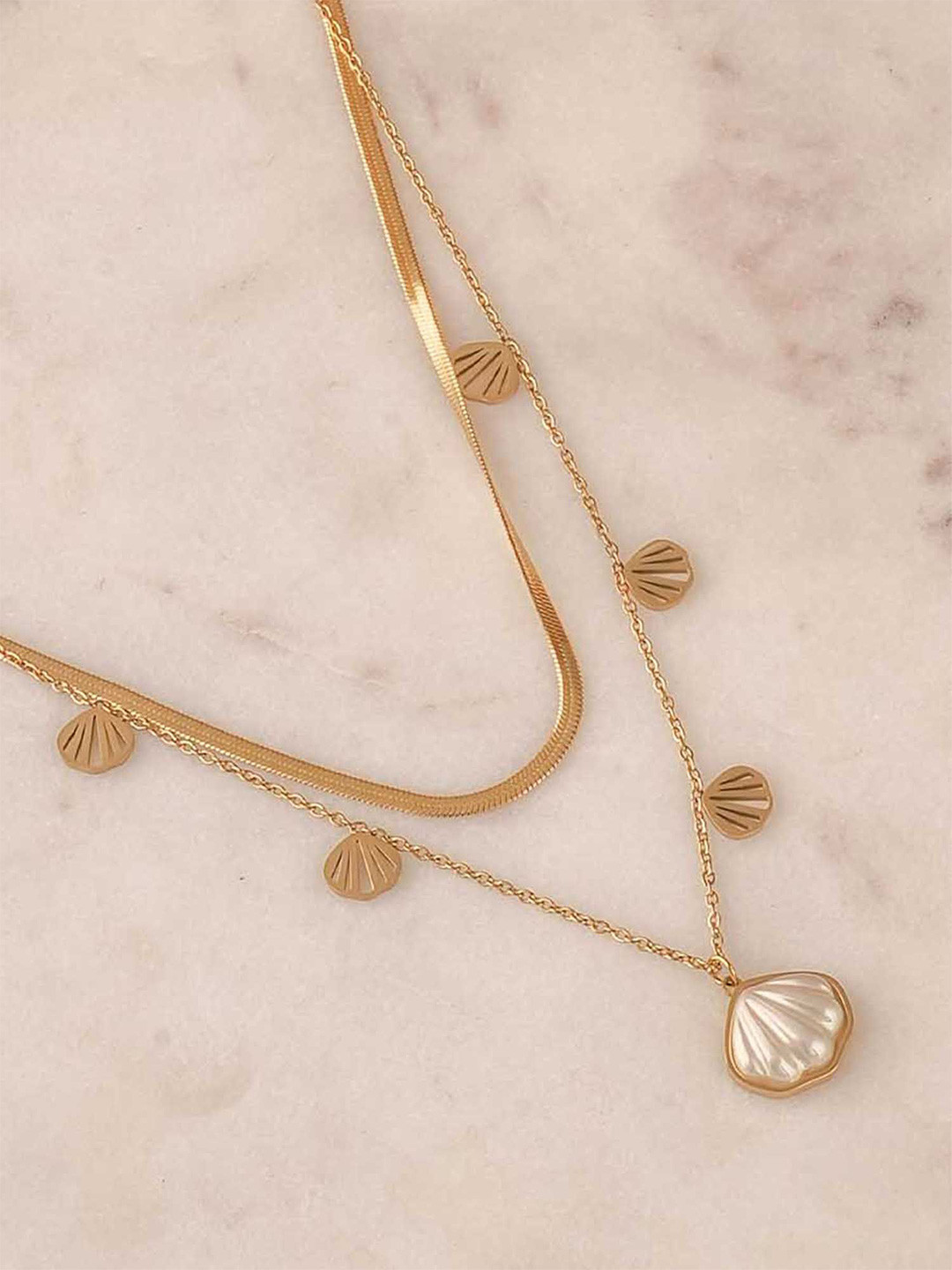 PALMONAS Mermaid's Gold-Plated Pearls Beaded Waterproof Necklace