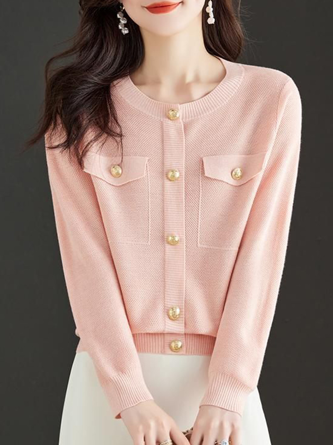 StyleCast Women Round Neck Long Sleeves Cashmere Cardigan