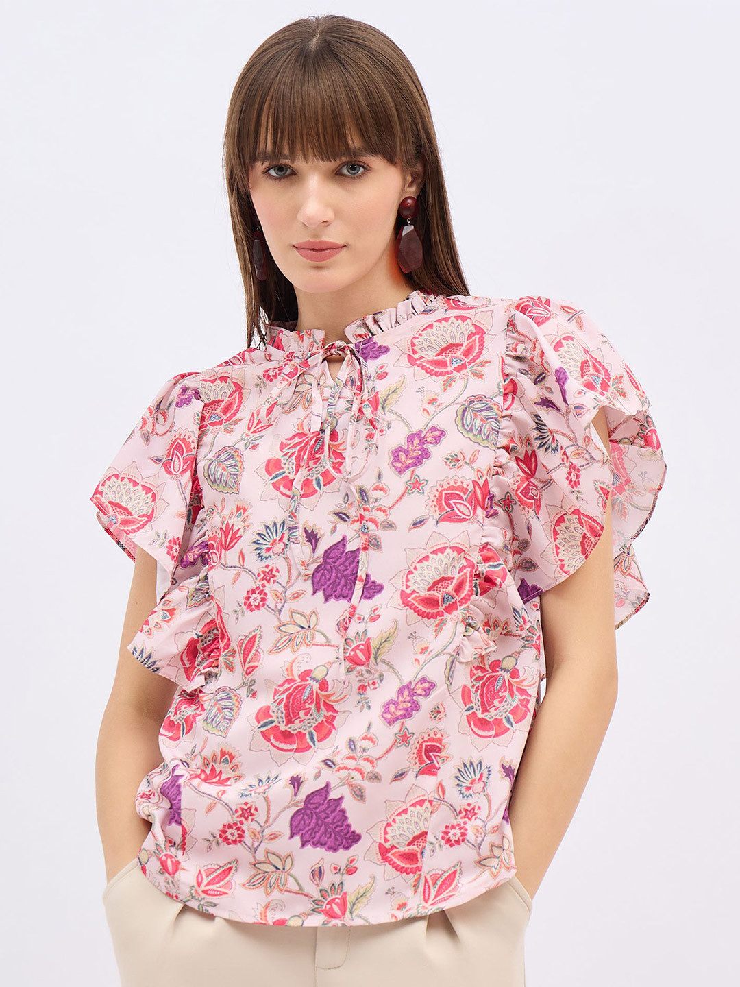 DressBerry Women Floral Flutter Sleeve Top