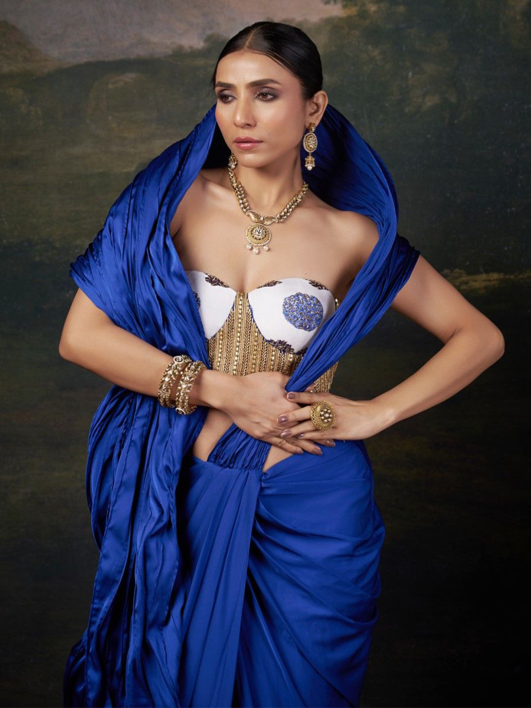 THETAA Hand-Embroidered Pre Draped Saree