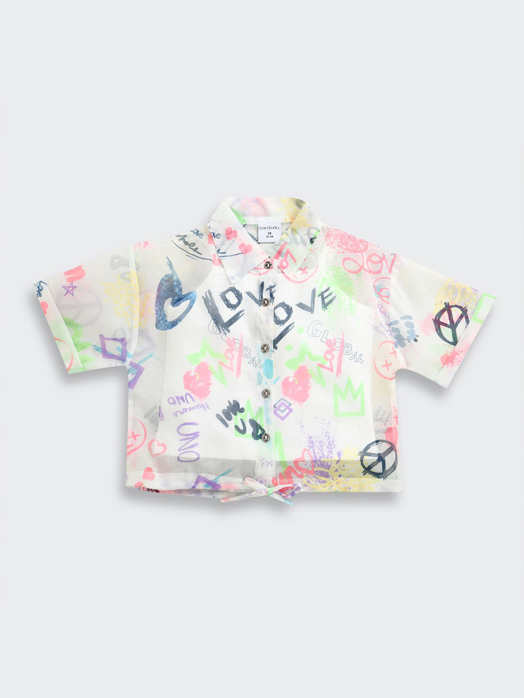 Tiny Girl Printed Shirt Style Crop Top