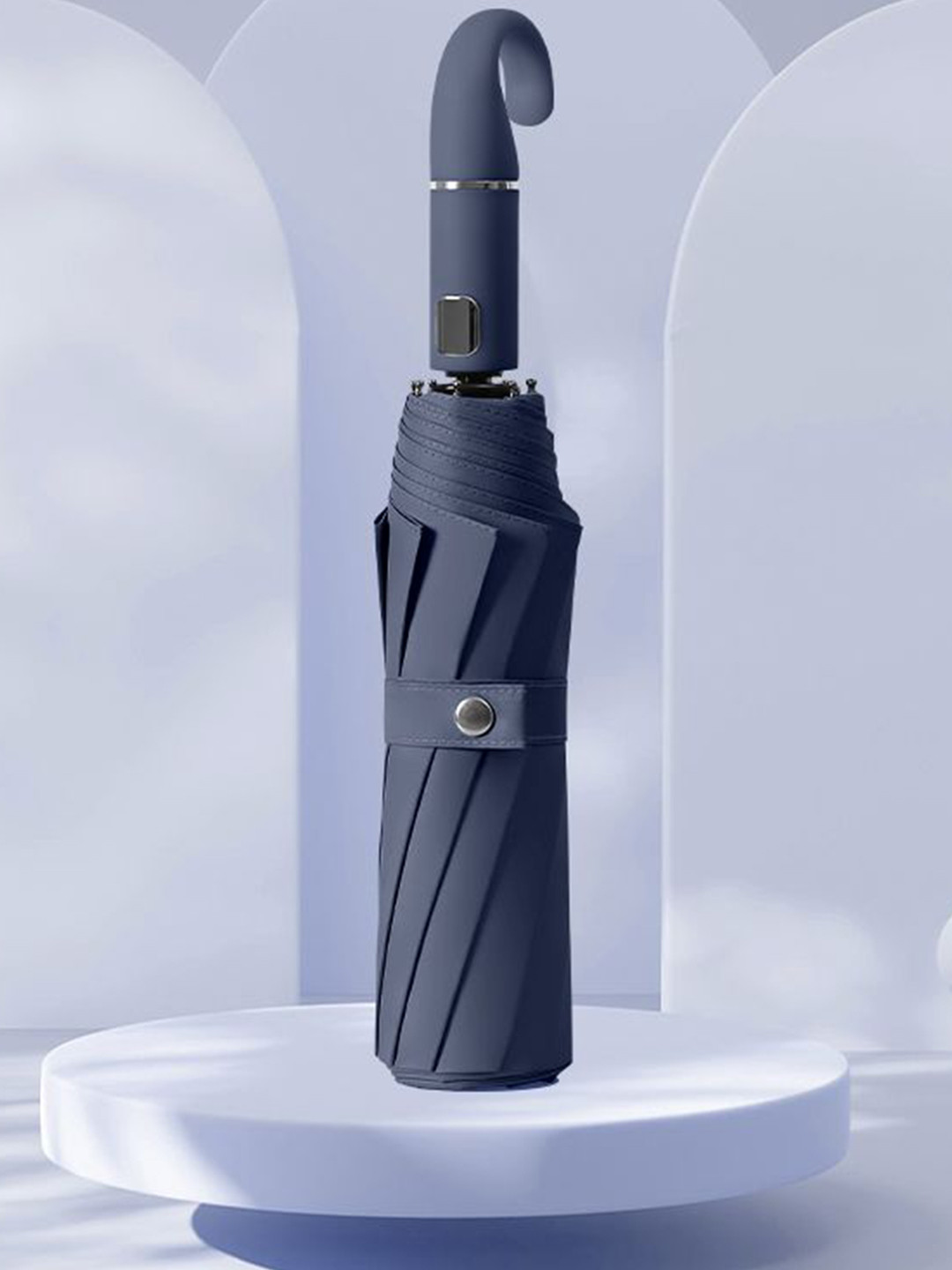 Sasimo Navy Blue Semi-Automatic 3 Fold Umbrellas