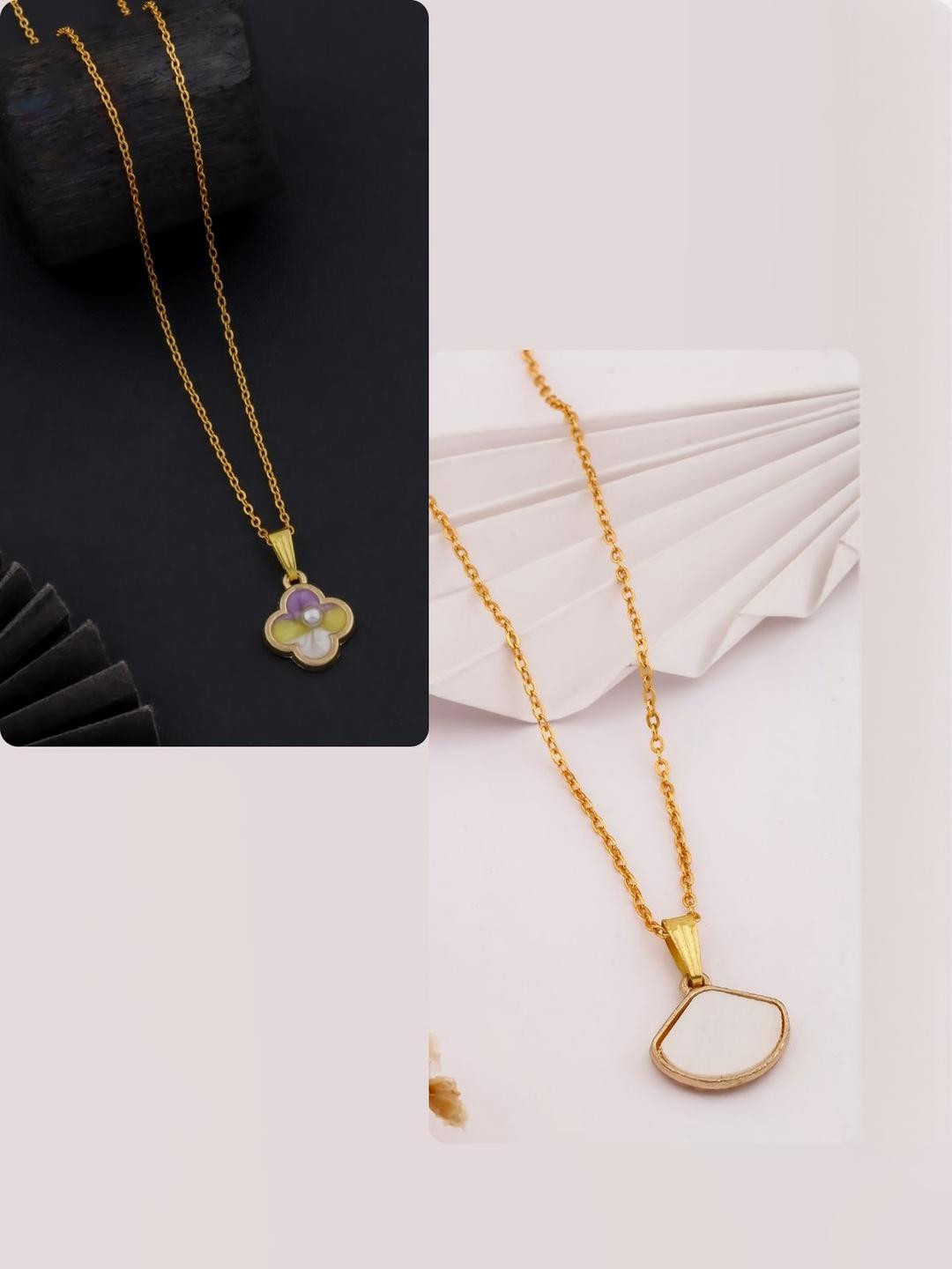 DressBerry Women Set of 2 White and Multicoloured Brass Gold-Plated Necklace