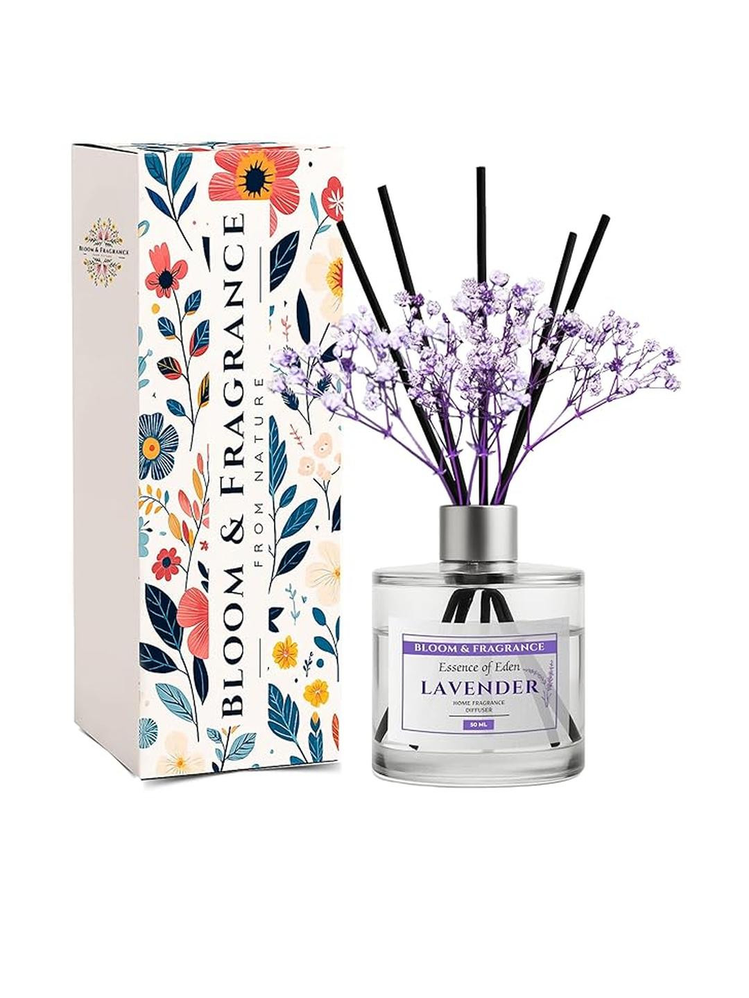 Bloom & Fragrance 50ml Lavender Reed Diffuser Set Free 4 Fiber Reed Sticks Long-Lasting