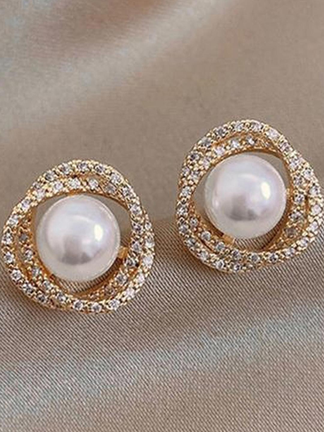 Rovlina Alloy Pearl Gold Plated Studs Earrings