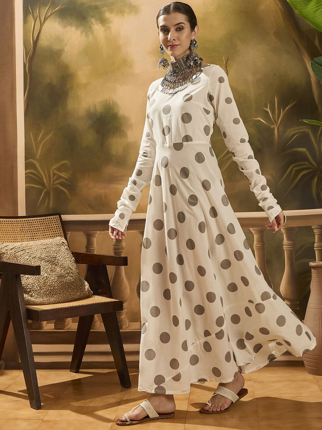 SZN Women Polka Dot Printed Maxi Ethnic Dresses