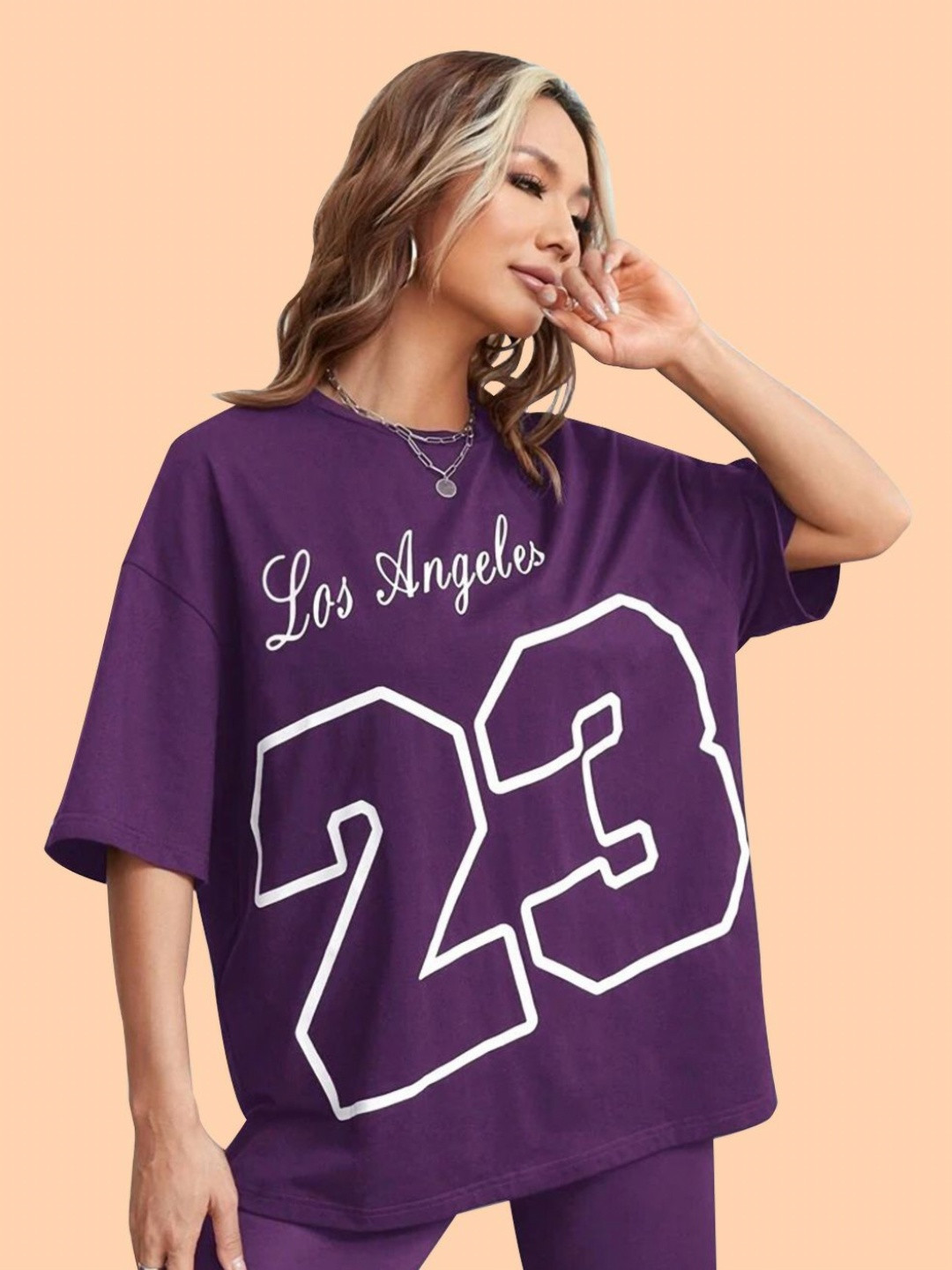 Christy World Women Varsity Printed Round Neck Oversized T-shirt