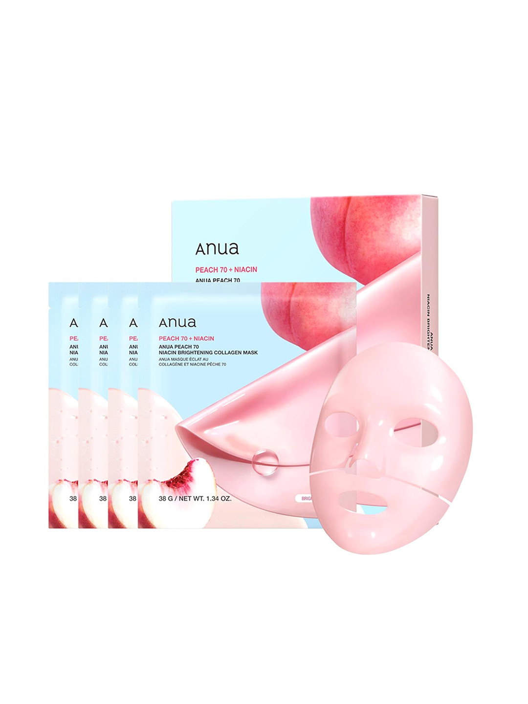 Anua Set Of 4 Peach 70 Niacin Brightening Collagen Mask - 38 g Each