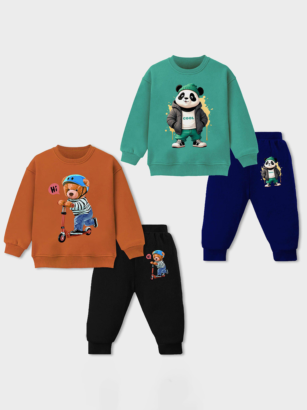 YK Kids Pack Of 2 Printed Long Sleeves Sweatshirts With Joggers