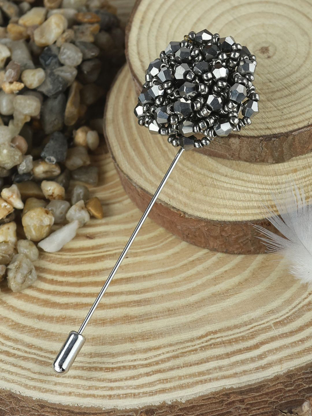 House of Pataudi Silver-Toned Artificial Stones Studded Statement Brooch