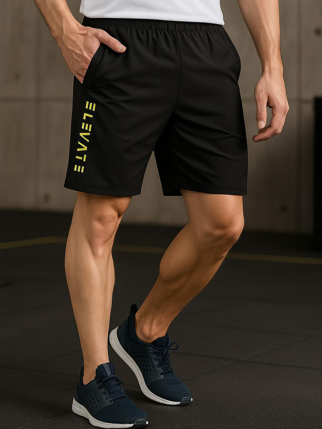 LEE BONEE Men Black Elasticated Casual Solid Running Sports Shorts