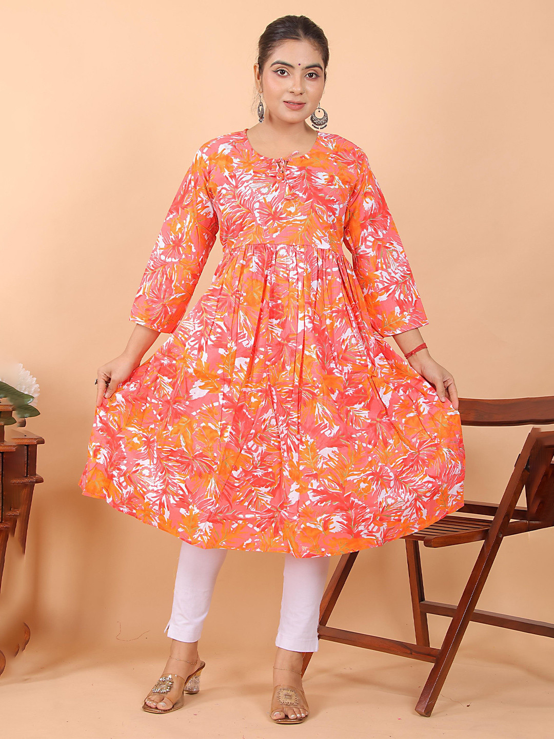 Parth style Fashion Women Floral Printed Tie Up Neck A-Line Kurta