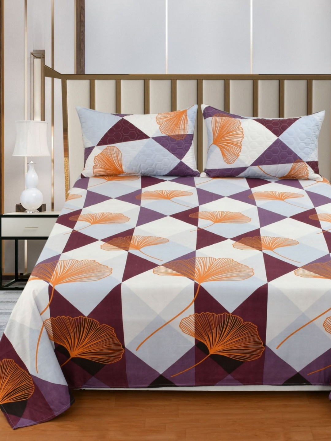 Nivasam Purple & Lavender Printed 400 TC Cotton Double King Bedsheet Set 2.30 m x 2.55 m