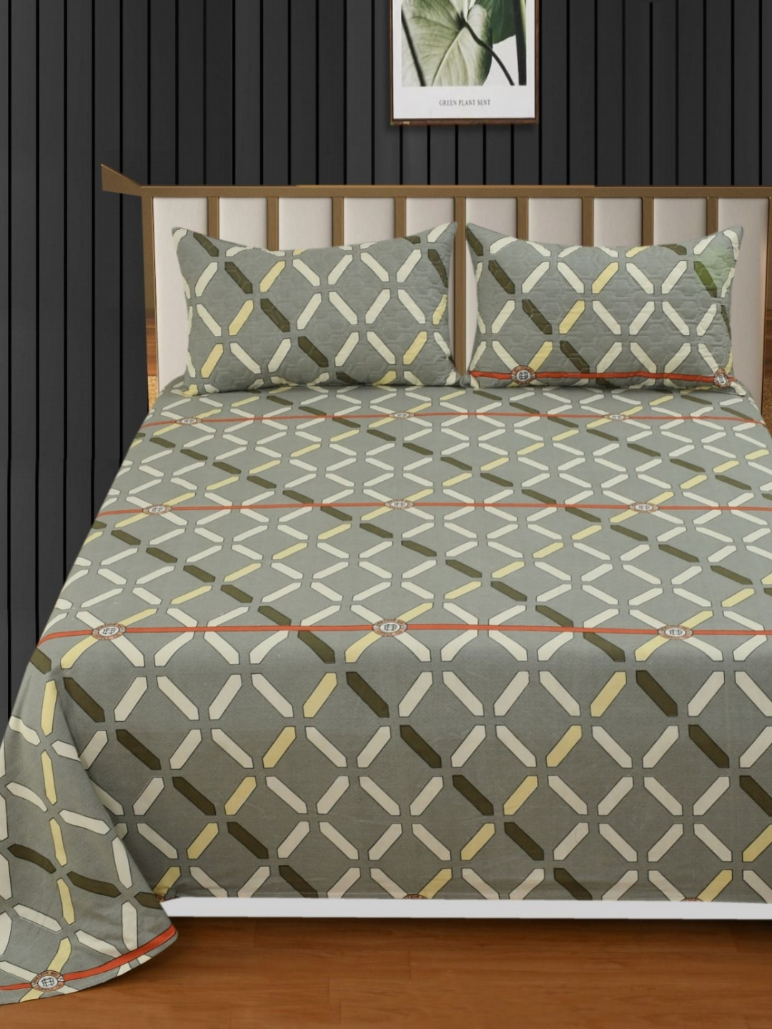 Nivasam Grey & White Printed 400 TC Cotton Double King Bedsheet Set 2.30 m x 2.55 m