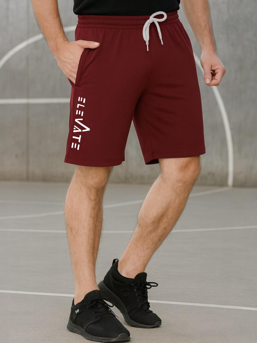LEE BONEE Men Maroon Elasticated Casual Solid Running Sports Shorts