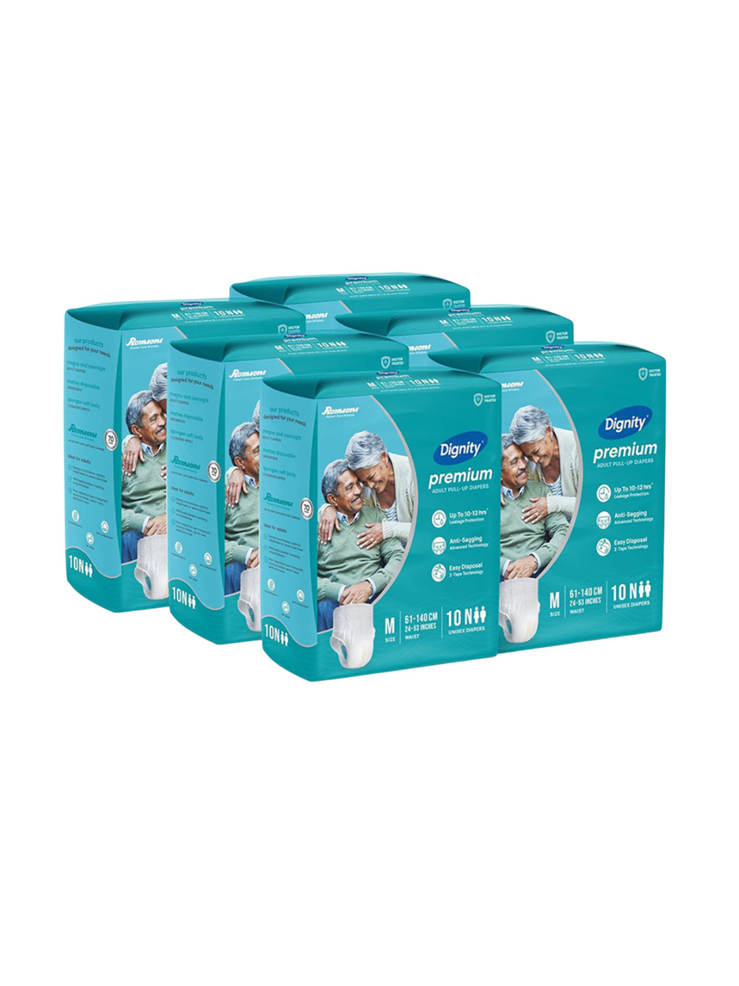 Dignity Set Of 6 Disposable Adult Diapers - M - 10 Pcs Each