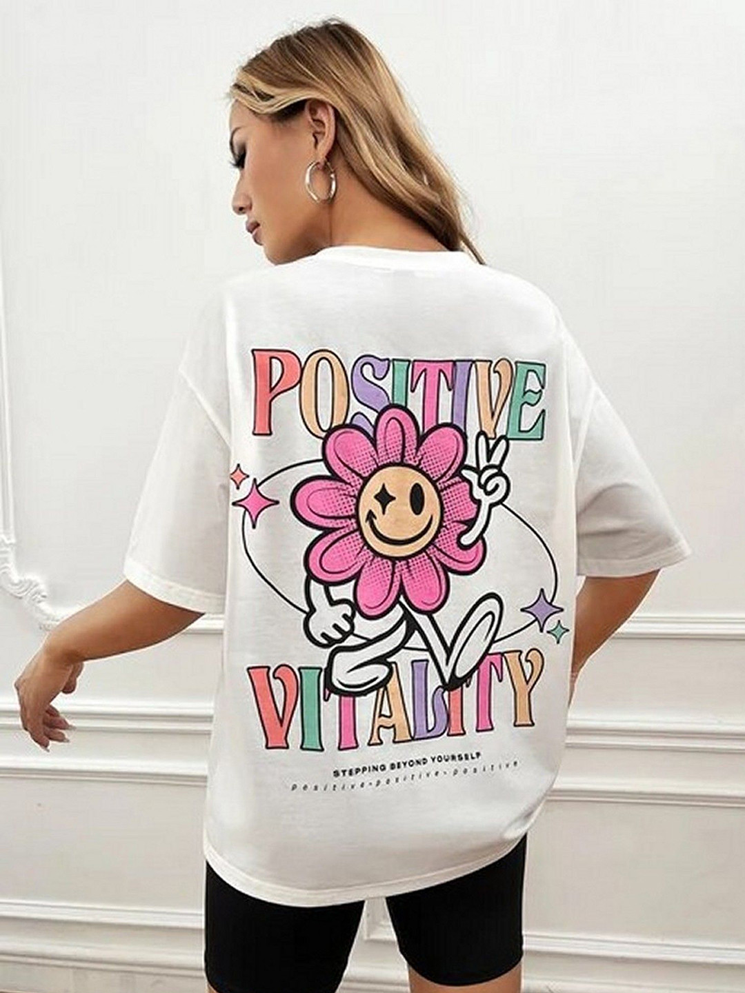 Christy World Women Floral Printed Round Neck Oversized T-shirt