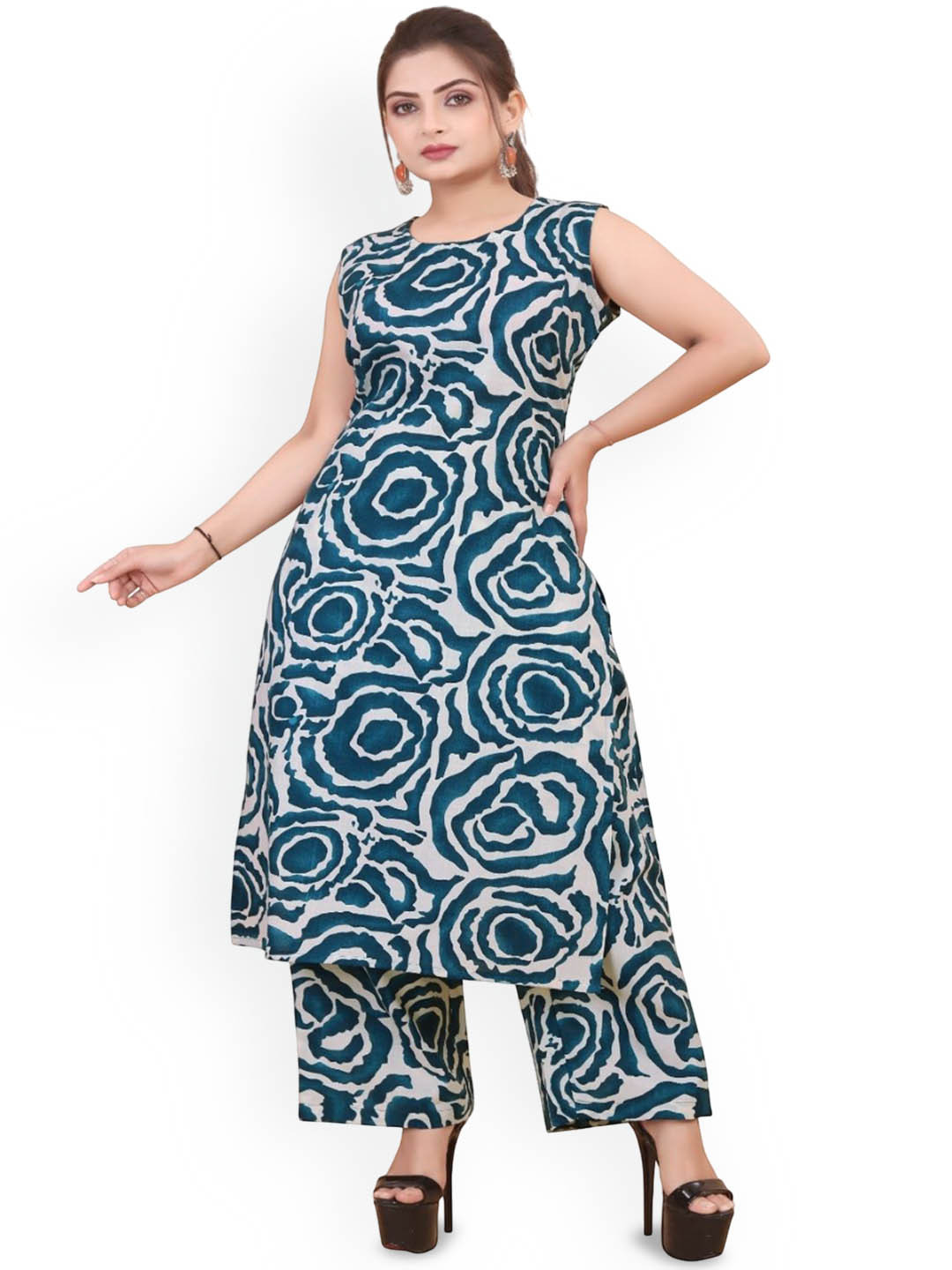 BEEGET FASHION Floral Printed Round Neck Straight Kurta With Palazzos