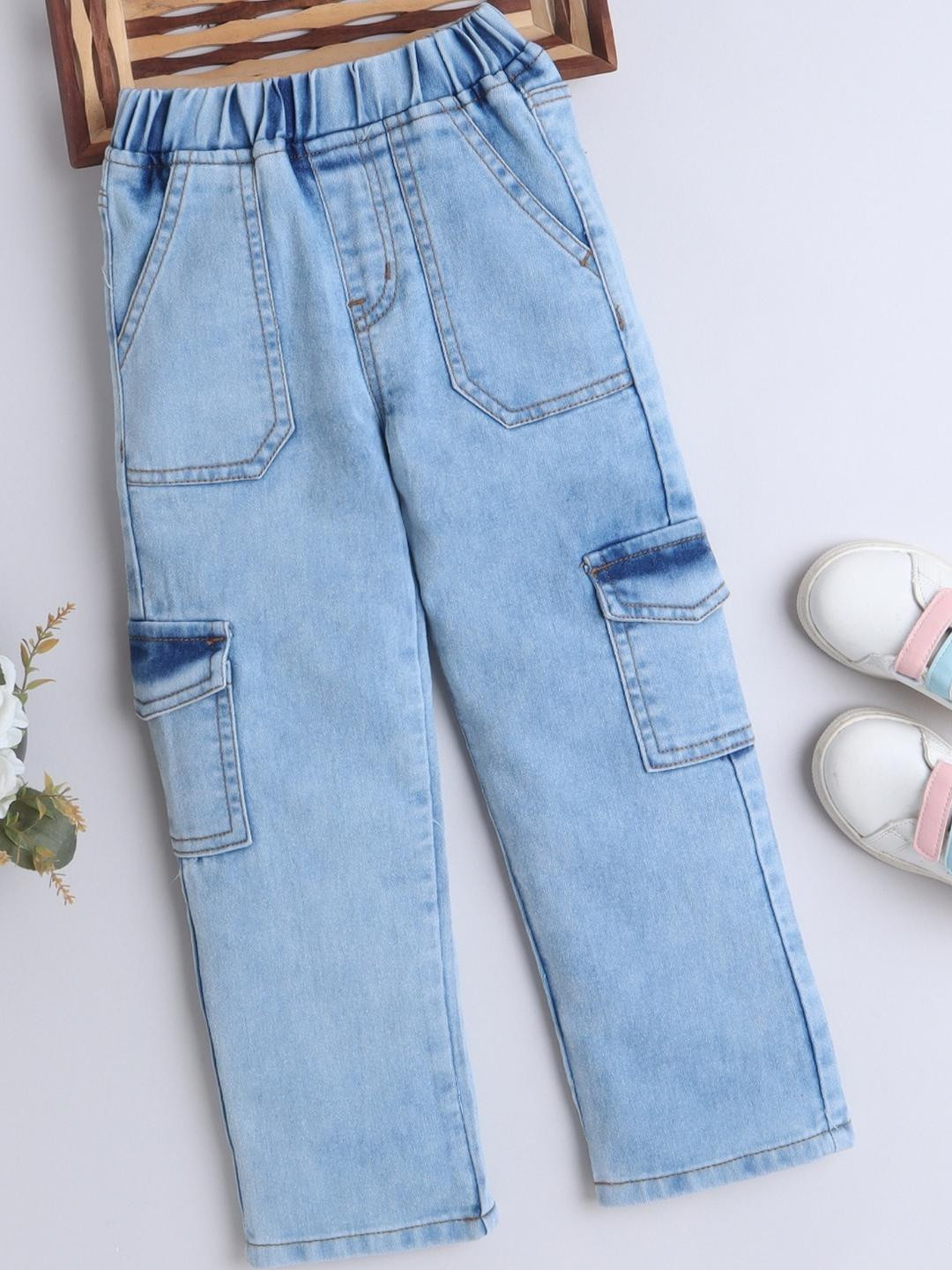 BRIGHT STARS KIDSWEAR Girls Denim Multipocket Cargo Style Elasticated Jeans