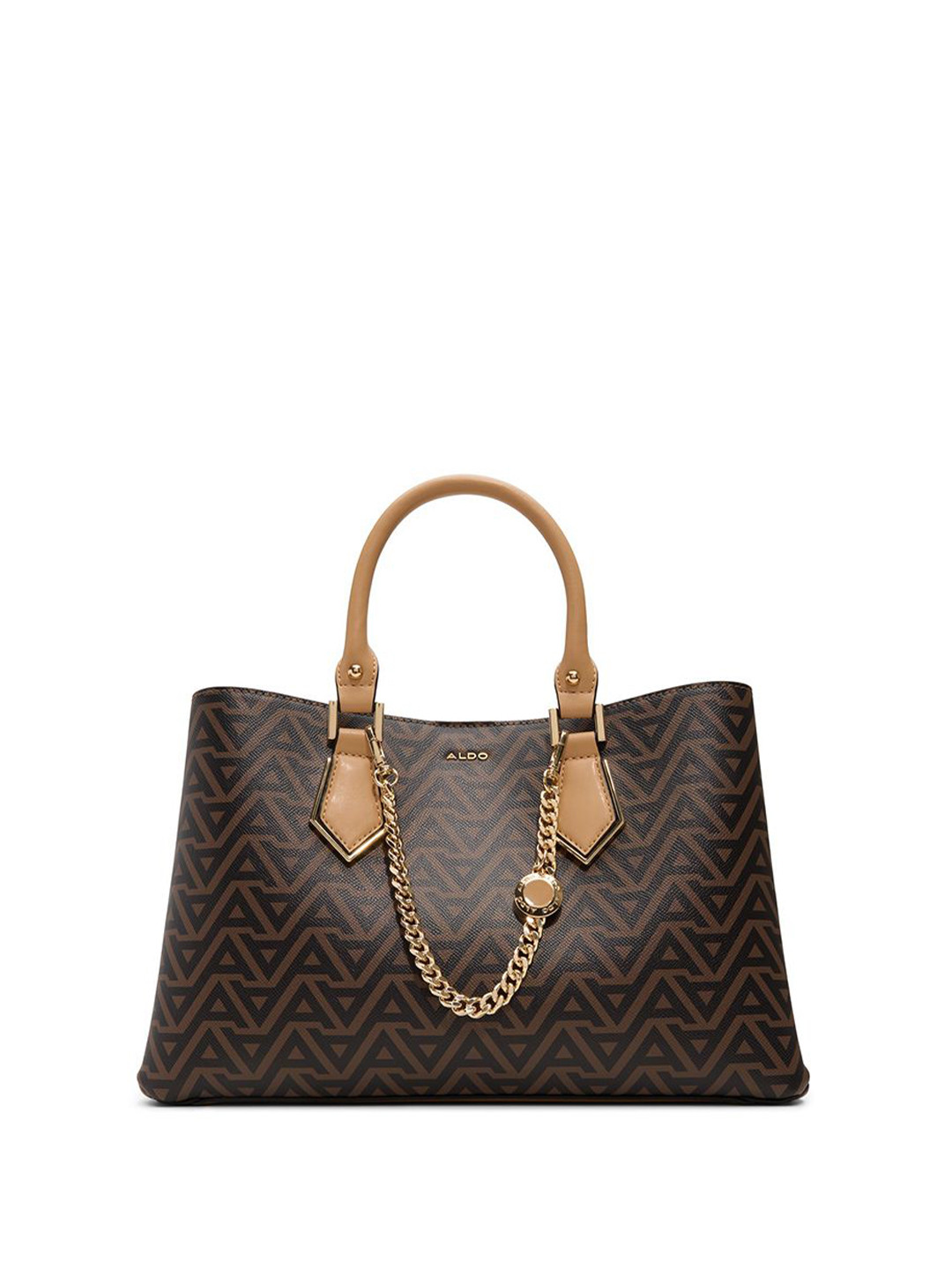 ALDO Brand Logo Printed Structured Handheld Bag with Quilted
