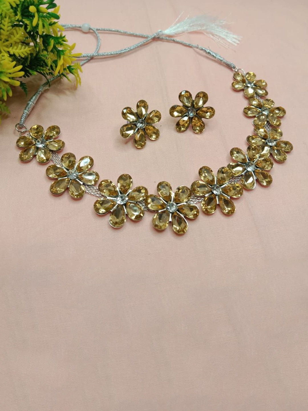 AL ADAM FASHION Sliver-Plated Stone-Studded Jewellery Set