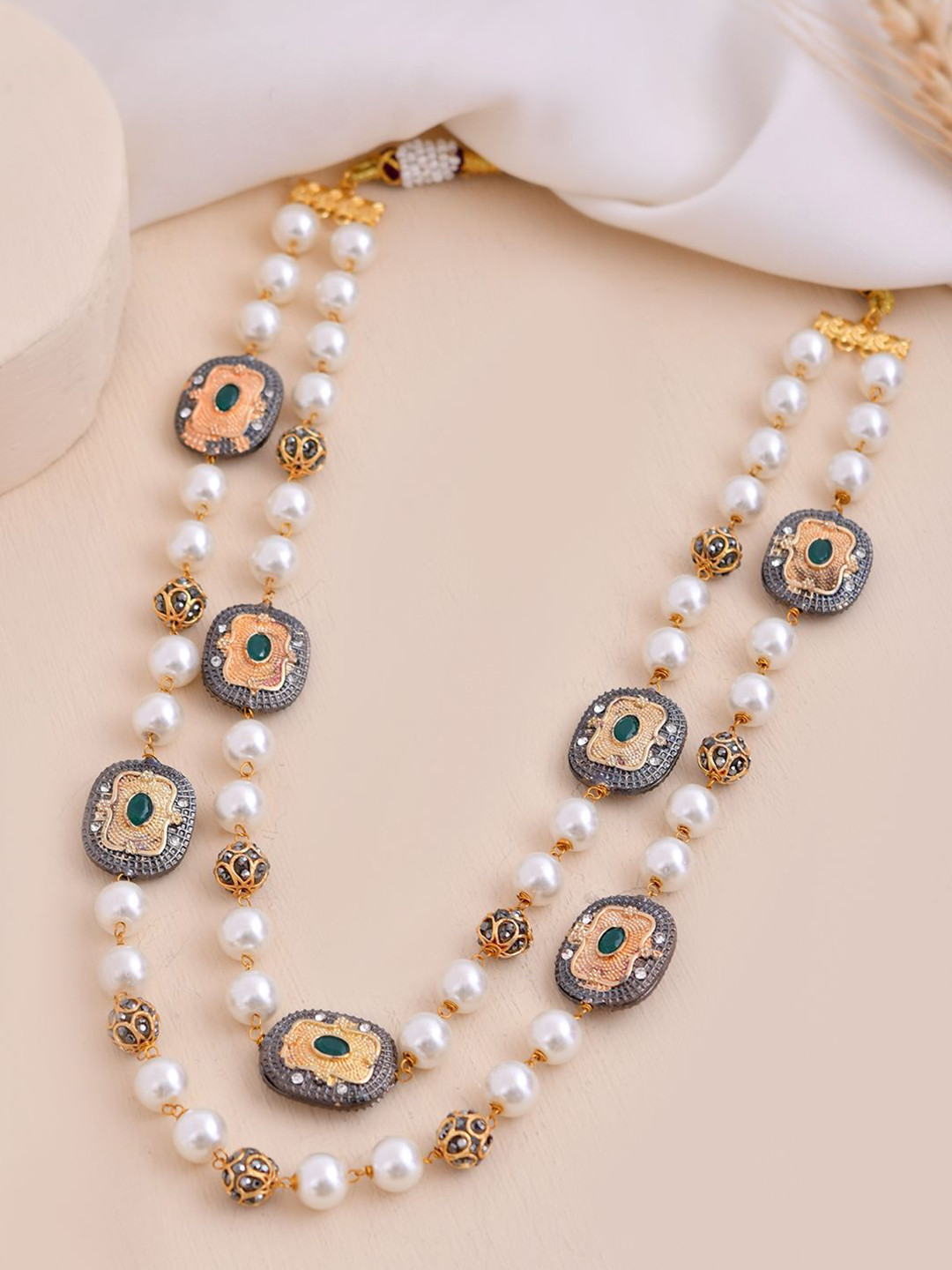 Silvermerc Designs Gold-Plated Pearls Beaded Two-Strand Layered Necklace