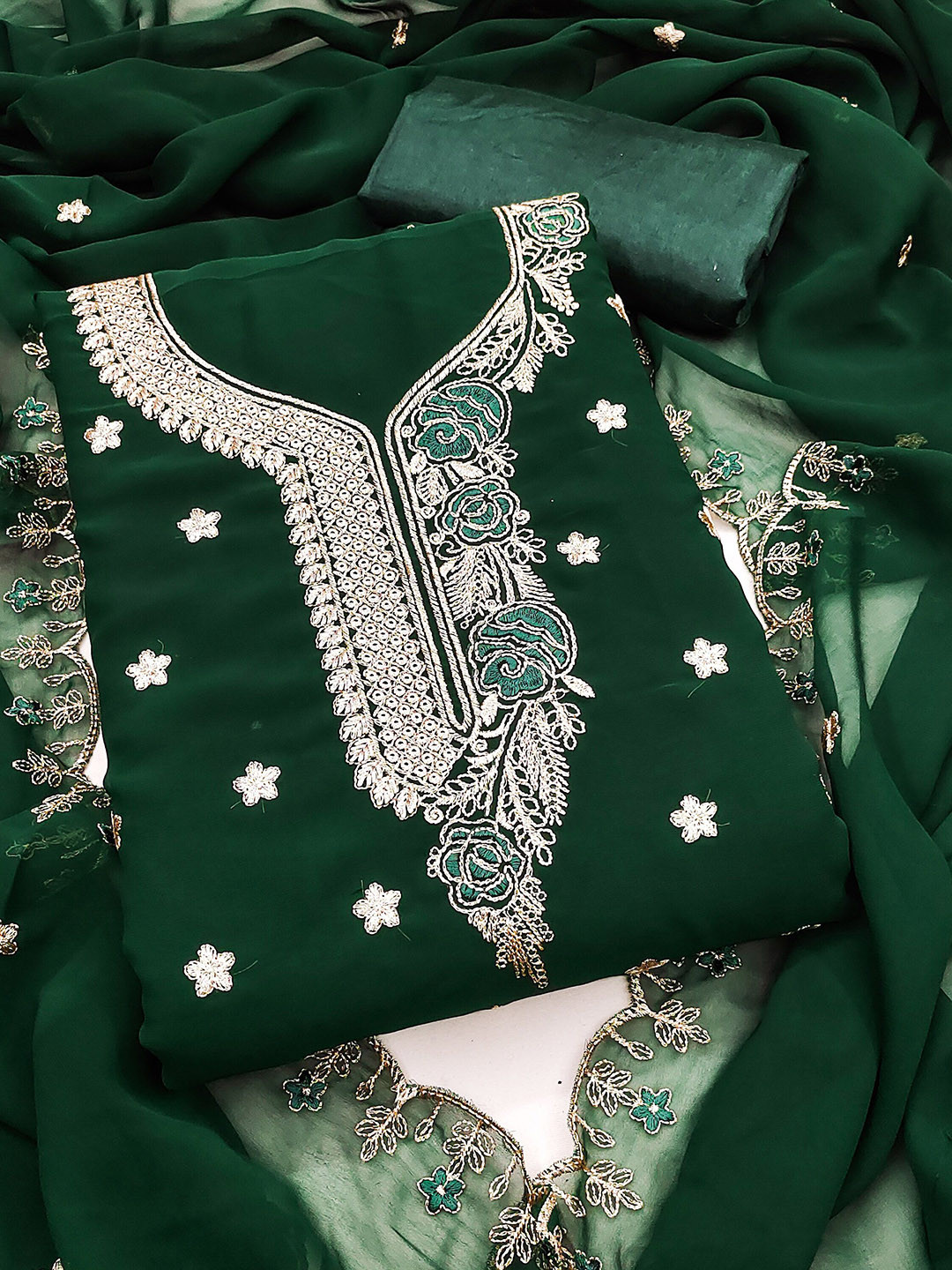 MANVAA Floral Embroidery Thread Work Silk Georgette Unstitched Dress Material