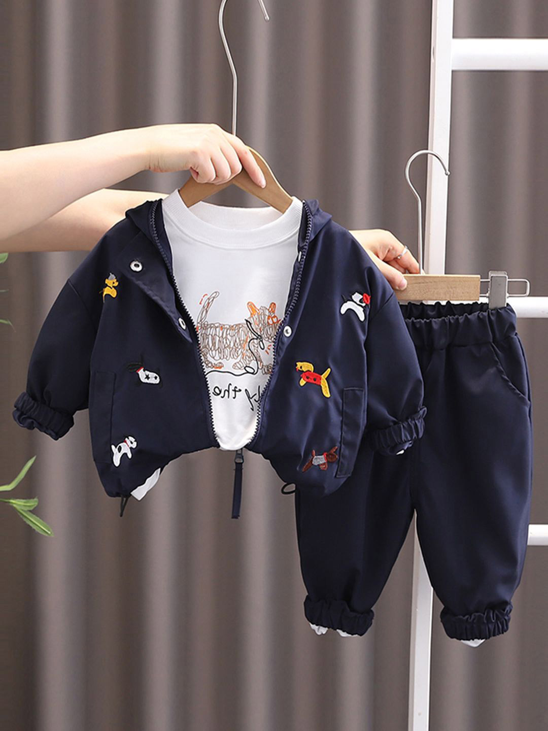 INCLUD Boys Embroidered Hooded Windcheater with Joggers & T-shirt