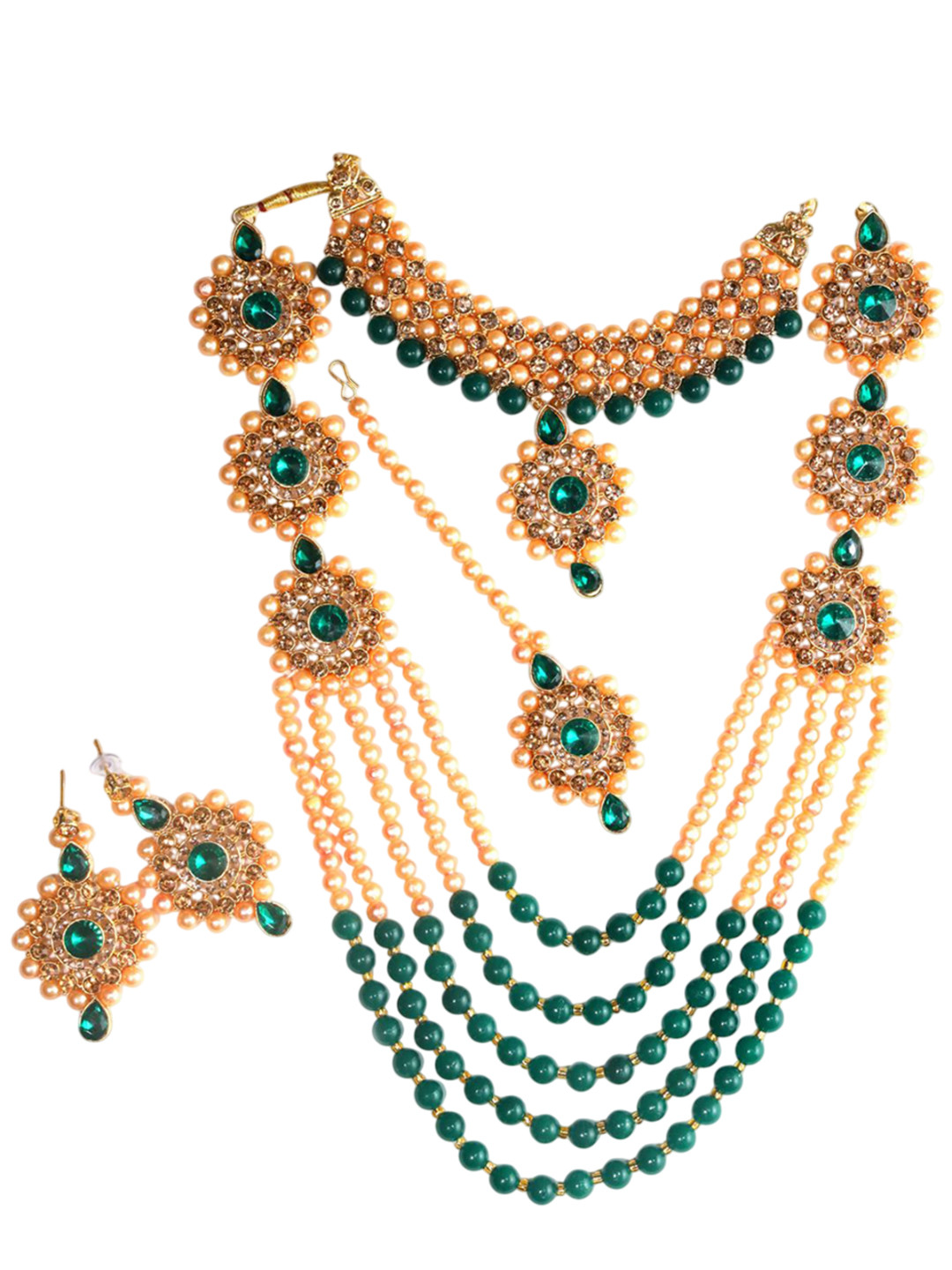 D-ZINE JEWELLERS Gold-Plated Stone-Studded & Beaded Jewellery Set