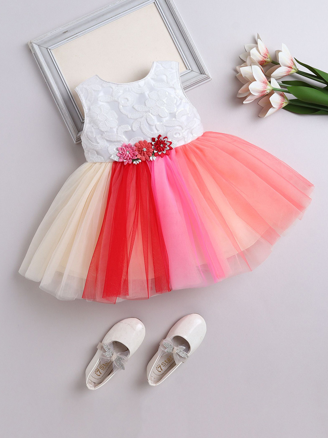 The Magic Wand Girls Floral Applique Tulle Fit & Flare Dress