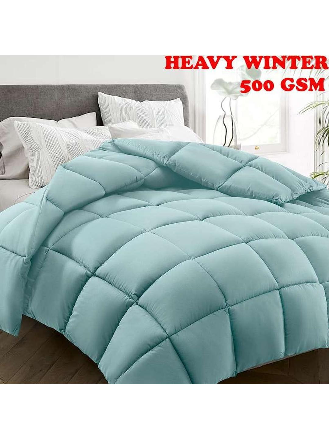 Doristyle Sea Green Checked Microfiber Heavy Winter 500 GSM Double Bed Comforter Blankets