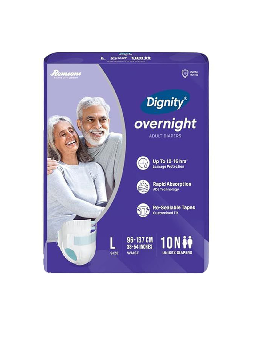 Dignity Overnight Tape Style Adult Diapers - L - 10Pcs