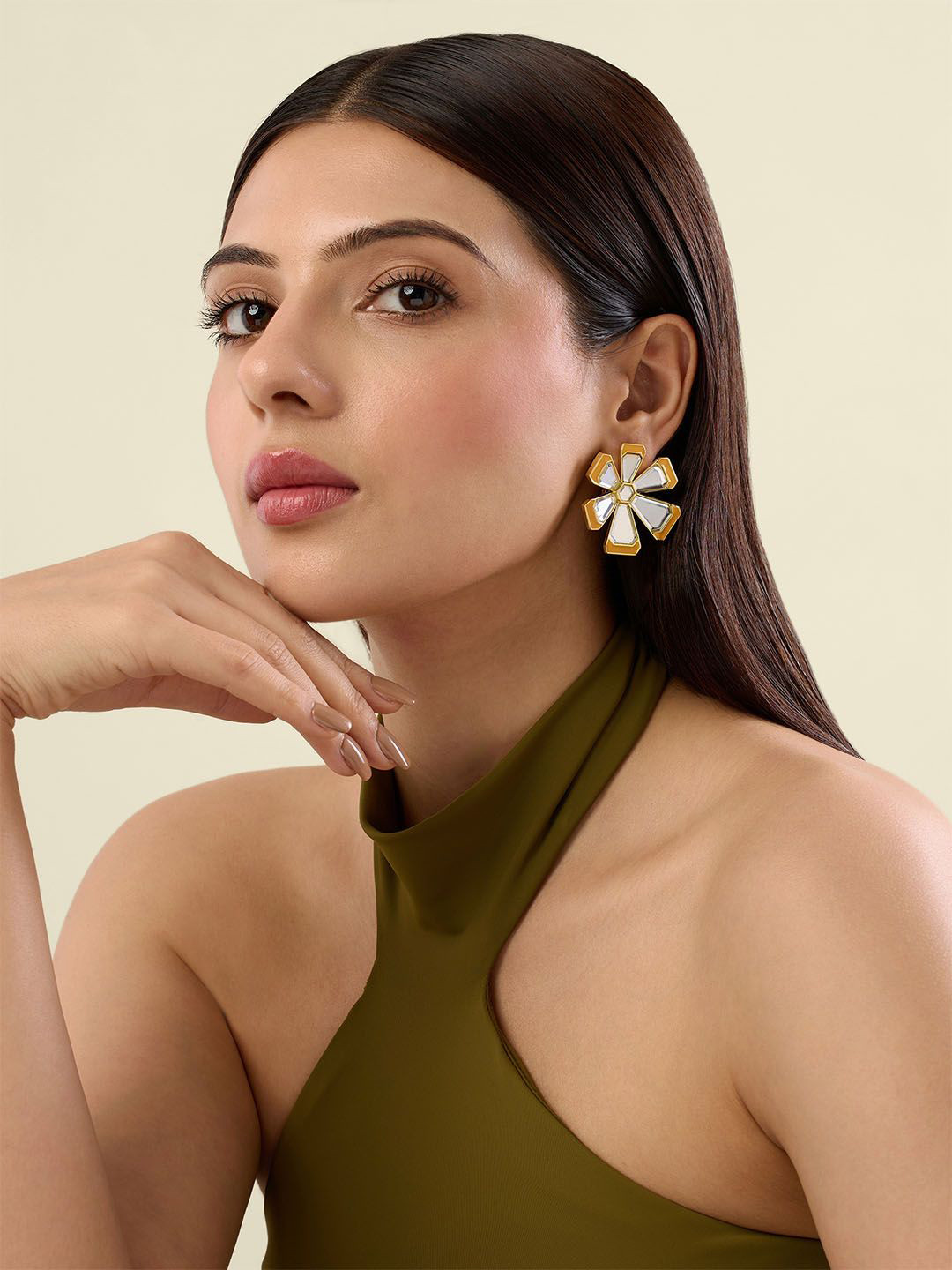 Isharya Ayaana 18Kt Gold Plated Enamel Flower Studs Earrings