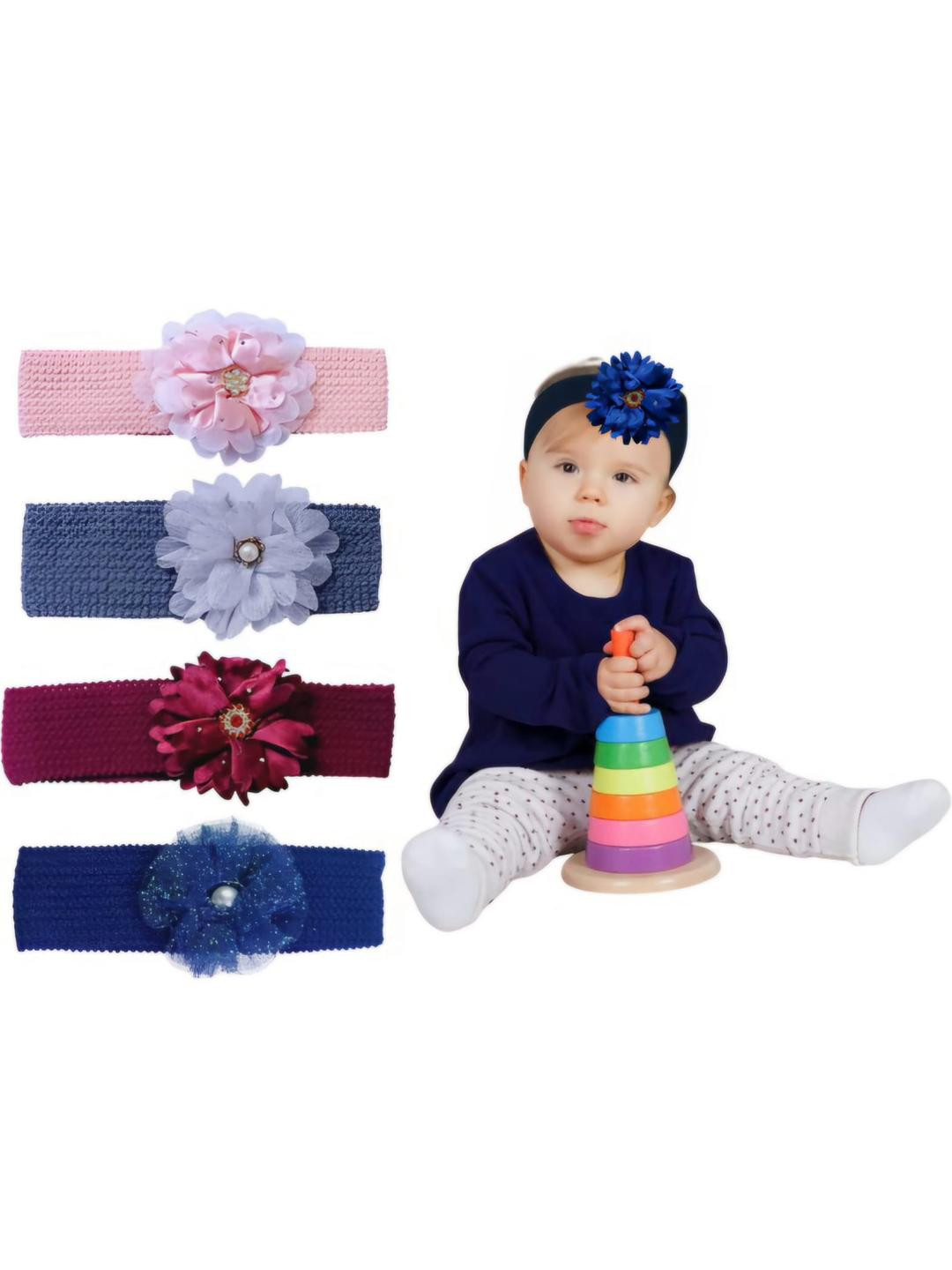 Medbuddy Girls Set of 4 Floral Embellished Fabric Headbands