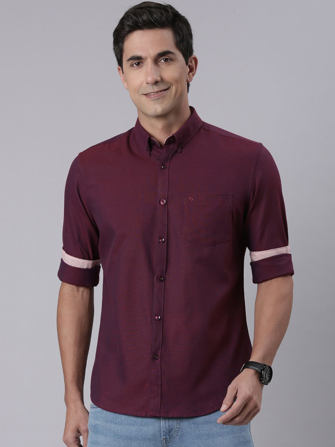 Classic Polo Men Slim Fit Solid Button-Down Collar Cotton Casual Shirt