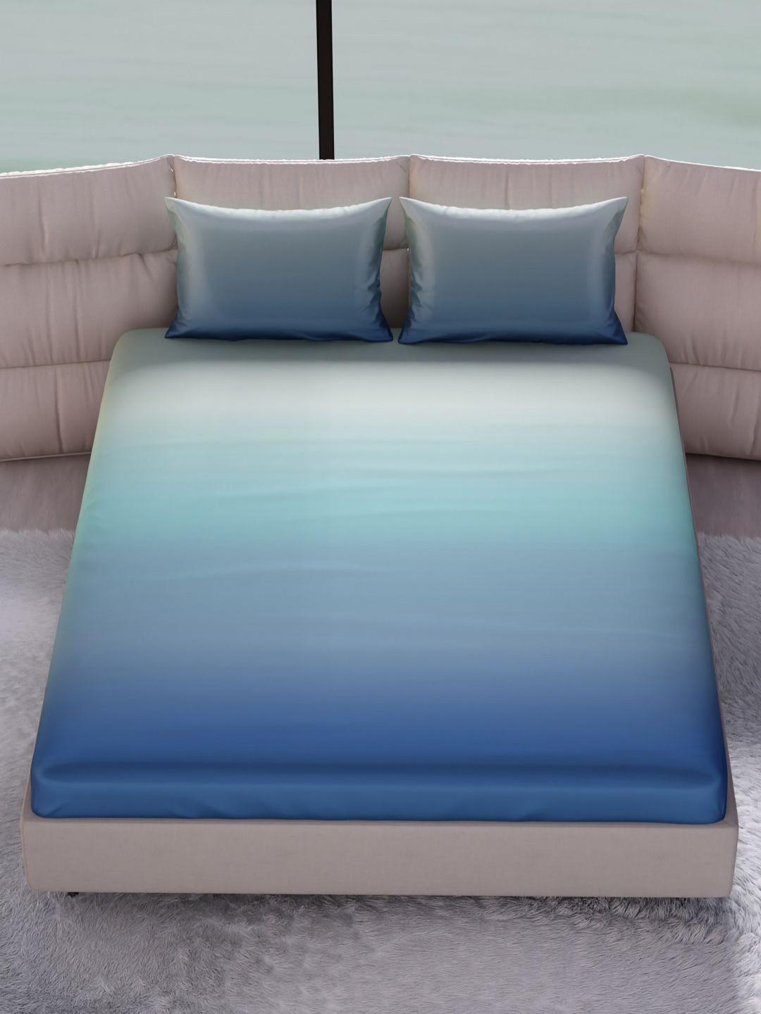 Stoa Paris Green & Blue 300 TC Fitted Double King Bedsheet Set 1.52 m x 1.98 m