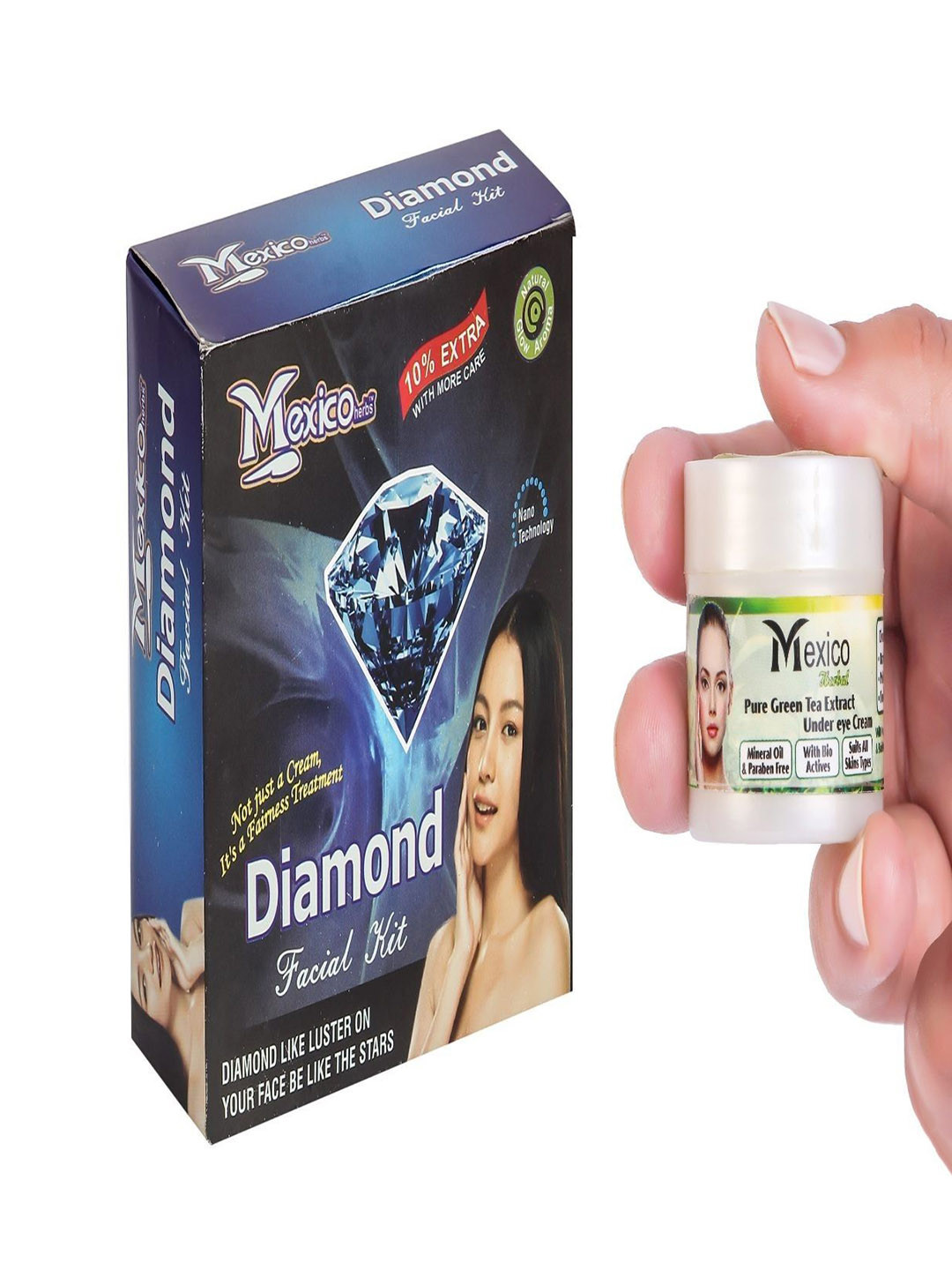 Mexico herbs Set Of 2 Diamond Facial Kit With Green Tea Under Eye Cream
