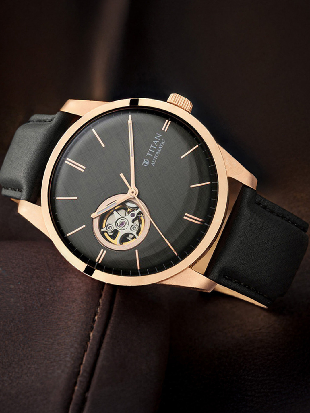 Titan Automatic Open Heart Dial Leather Strap Watch for Men - NT90126WL03