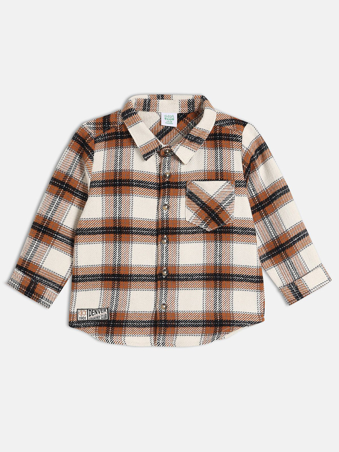 MINI KLUB Boys Tartan Checked Spread Collar Pure Cotton Pocket Shirt