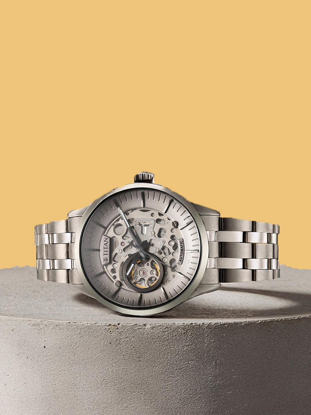 Titan Men Silver-Toned Skeleton Dial & Silver Toned Stainless Steel Bracelet Style Straps Analogue Watch 90140TM01