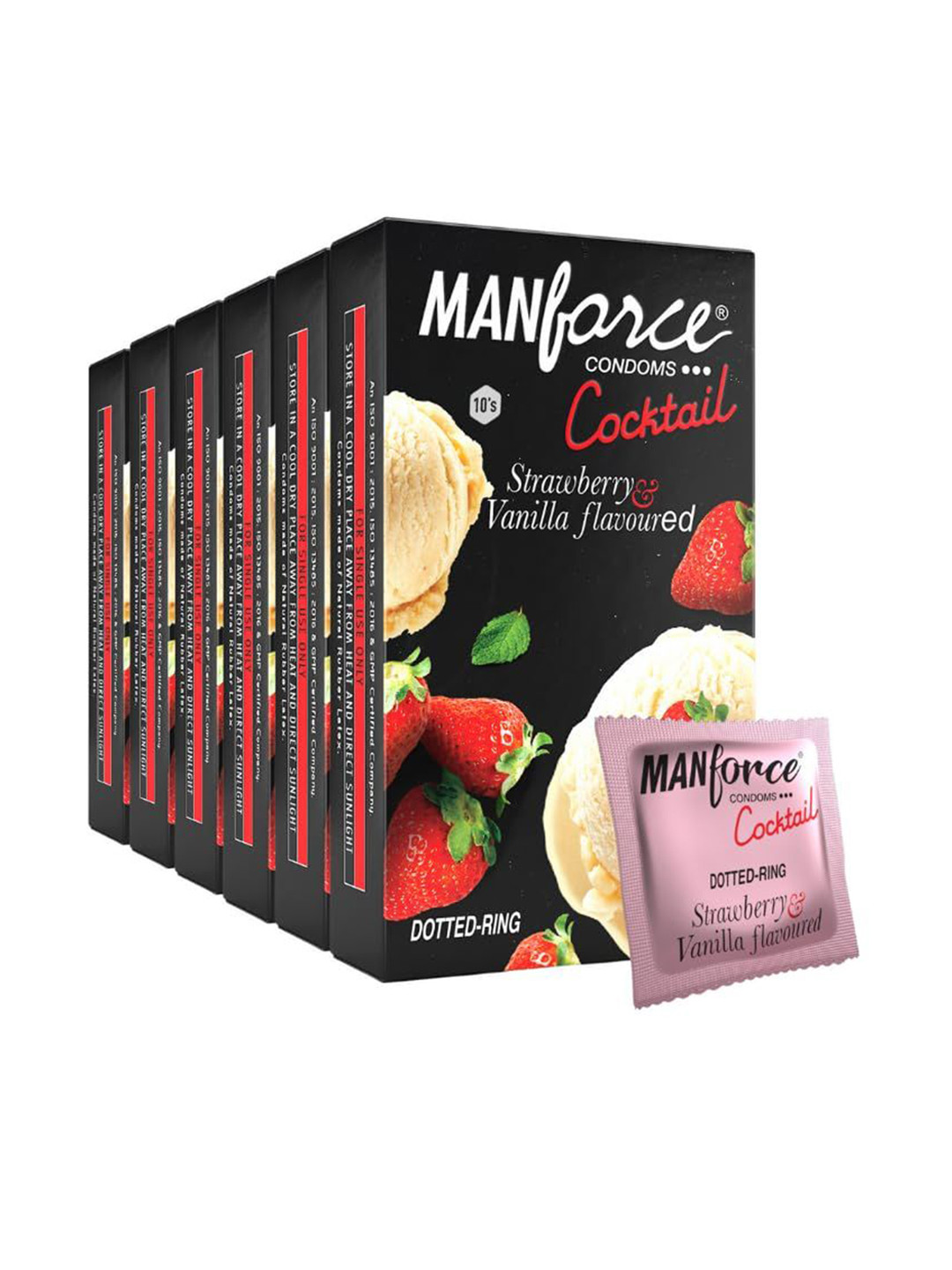 Manforce Set Of 6 Cocktail Strawberry & Vanilla Flavored Condoms - 10 Pcs Each