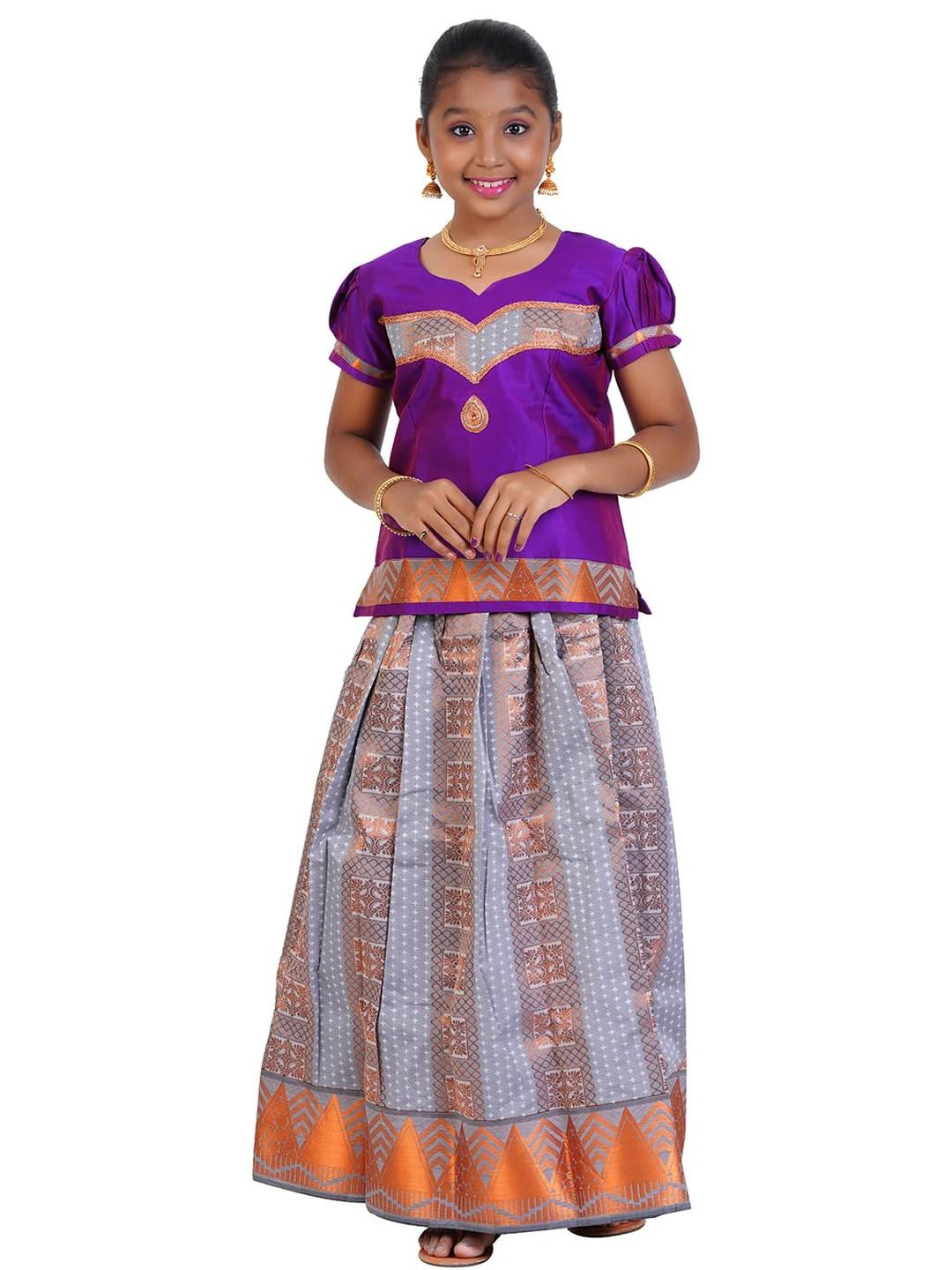 SKV ETHNIVERSE Girls Puff Sleeve Lehenga & Choli
