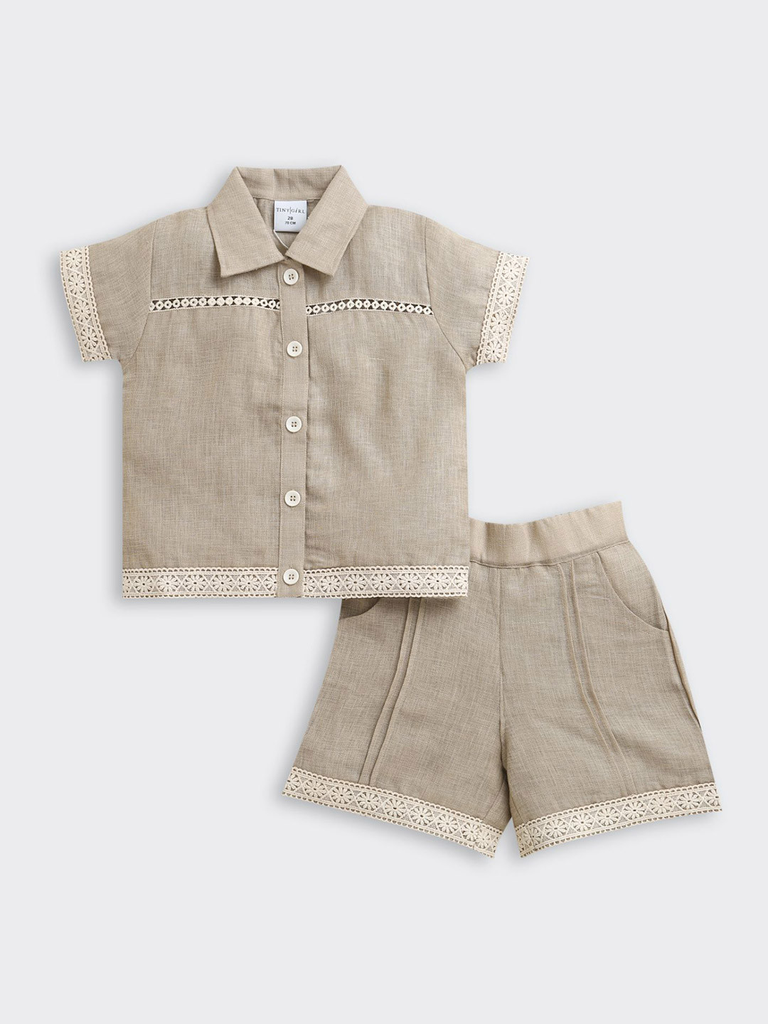 Tiny Girl Lace Detail Pure Cotton Shirt With Shorts