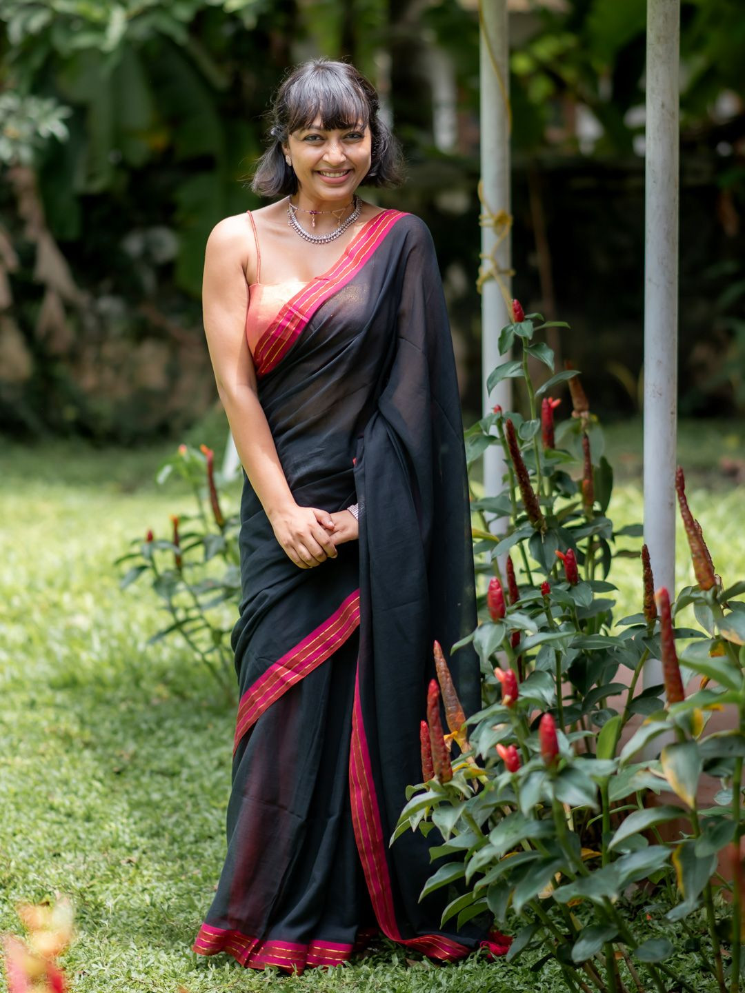 Suta Black Pure Cotton Saree With Striped Border
