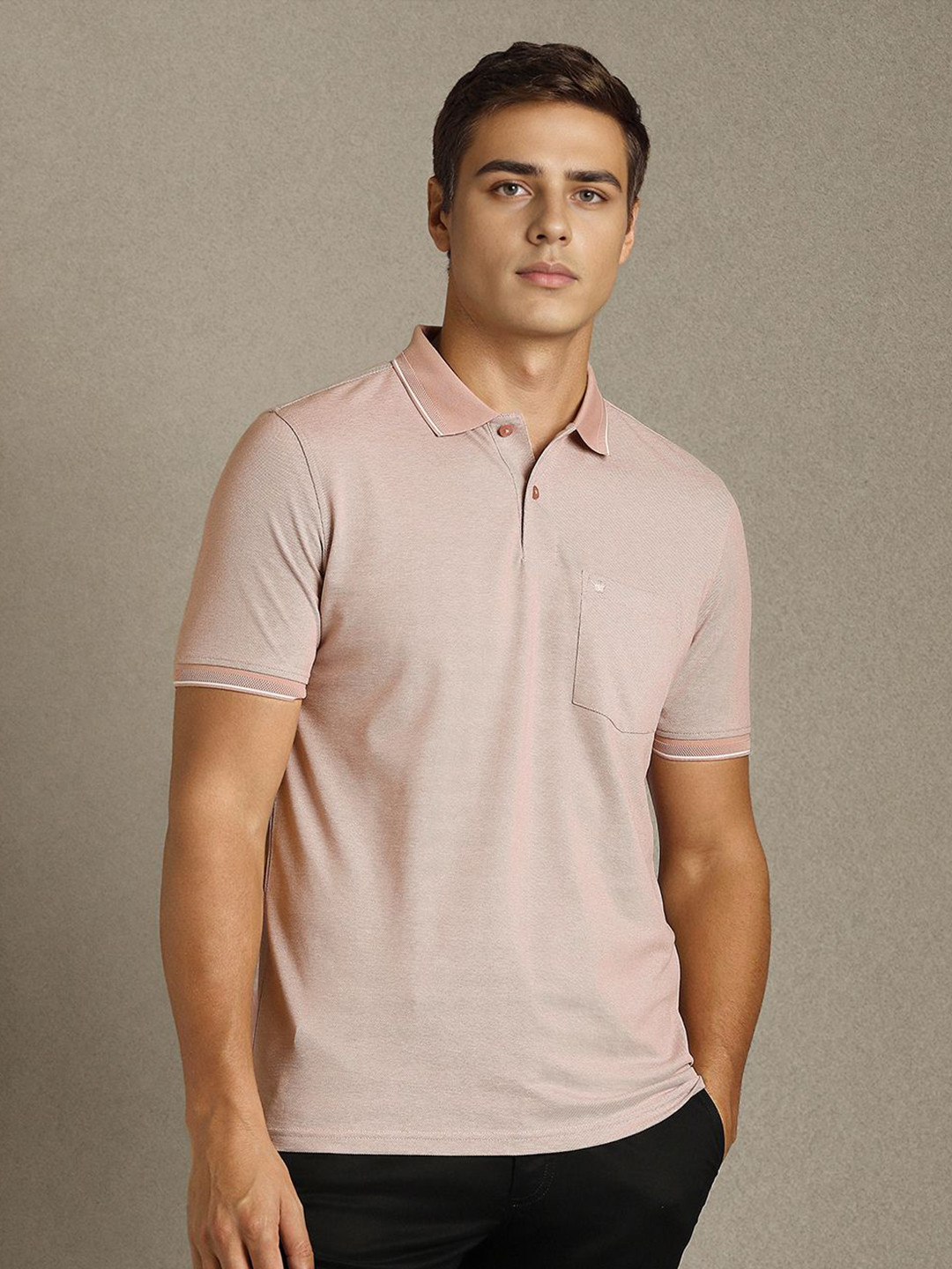Louis Philippe Men Solid Polo Collar Pure Cotton T-shirt