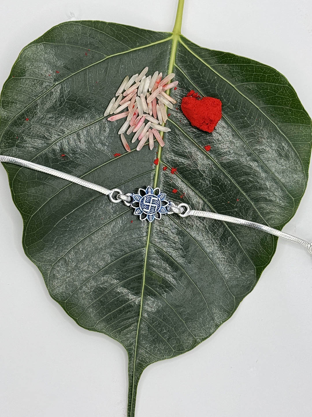 Dkeera 925 Sterling Silver-Plated Artificial Stones Studded And Beaded Thread Rakhi